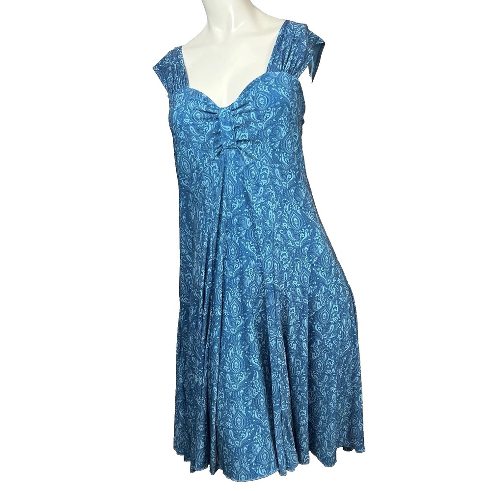Sahalie Blue Paisley Empire Stretch Knit  Sleeveless  Fit & Flare Dress Size M